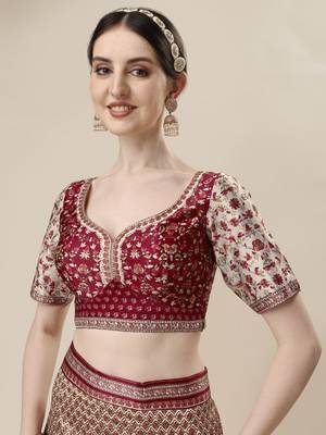 RED COLOR SEMISTITCHED DIGITAL PRINT LEHENGA WITH UNSTITCHED BLOUSE AND DUPATTA 2