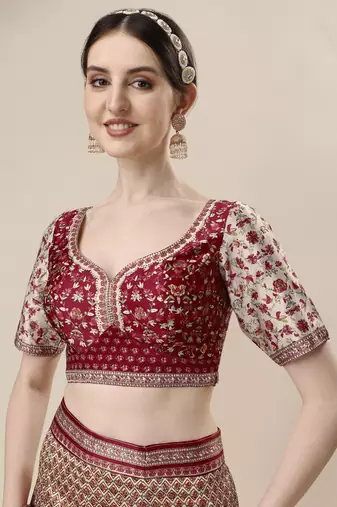 RED COLOR SEMISTITCHED DIGITAL PRINT LEHENGA WITH UNSTITCHED BLOUSE AND DUPATTA
