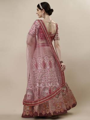 RED COLOR SEMISTITCHED DIGITAL PRINT LEHENGA WITH UNSTITCHED BLOUSE AND DUPATTA 3