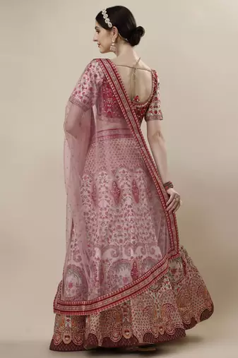 RED COLOR SEMISTITCHED DIGITAL PRINT LEHENGA WITH UNSTITCHED BLOUSE AND DUPATTA