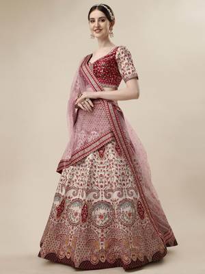 RED COLOR SEMISTITCHED DIGITAL PRINT LEHENGA WITH UNSTITCHED BLOUSE AND DUPATTA 4