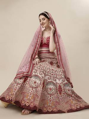 RED COLOR SEMISTITCHED DIGITAL PRINT LEHENGA WITH UNSTITCHED BLOUSE AND DUPATTA 1