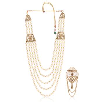   groom sherwani necklace moti mala layered for wedding | groom mala with brooch set 2