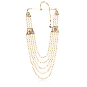   groom sherwani necklace moti mala layered for wedding | groom mala with brooch set 3