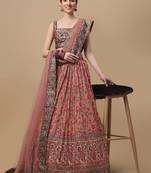 PEACH  COLOR SEMISTITCHED KALAMKARI  PRINT LEHENGA WITH UNSTITCHED BLOUSE AND DUPATTA