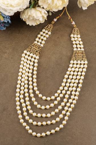   groom sherwani necklace moti mala layered for wedding | groom mala with brooch set