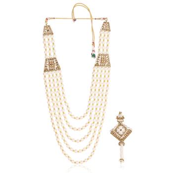   groom sherwani necklace moti mala layered for wedding | groom mala with brooch set 2