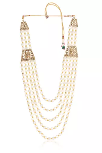   groom sherwani necklace moti mala layered for wedding | groom mala with brooch set