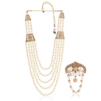   groom sherwani necklace moti mala layered for wedding | groom mala with brooch set 2