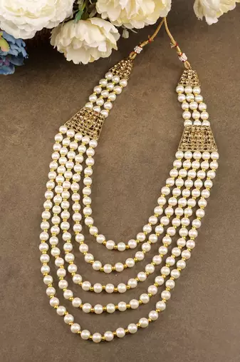   groom sherwani necklace moti mala layered for wedding | groom mala with brooch set