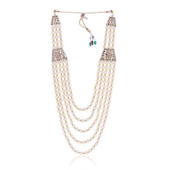   groom sherwani necklace moti mala layered for wedding | groom mala with brooch set 4