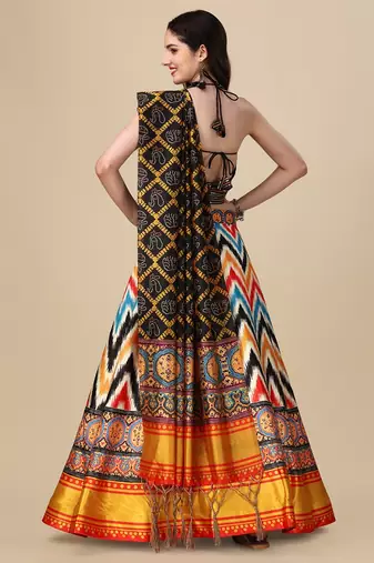 Black Digtial Printed Lehenga Choli Set With Dupatta