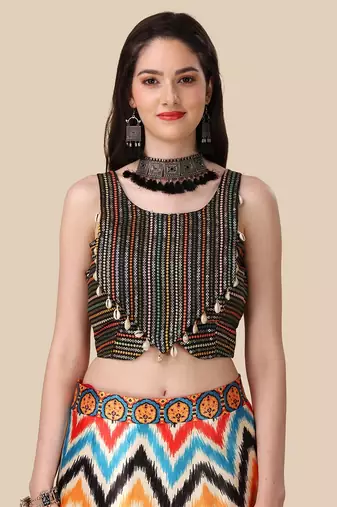 Black Digtial Printed Lehenga Choli Set With Dupatta