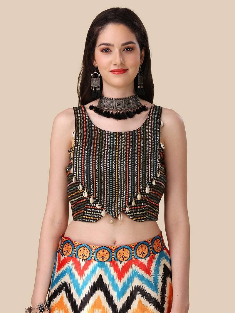 Black Digtial Printed Lehenga Choli Set With Dupatta