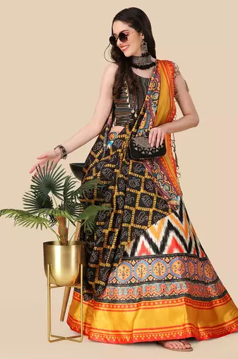 Black Digtial Printed Lehenga Choli Set With Dupatta