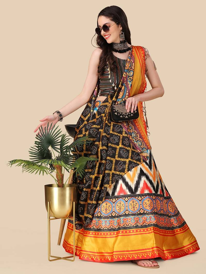 Black Digtial Printed Lehenga Choli Set With Dupatta