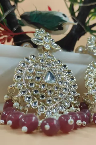   Gold Plated Traditional Kundan Pearl Chandbali Earrings For Wo  And Girls
