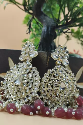   Gold Plated Traditional Kundan Pearl Chandbali Earrings For Wo  And Girls