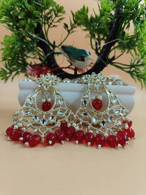   Gold Plated Traditional Kundan Pearl Chandbali Earrings For Wo  And Girls 1