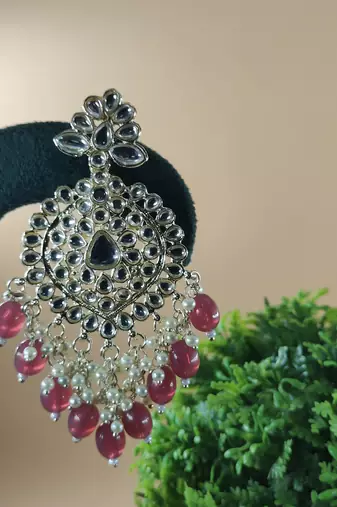   Gold Plated Traditional Kundan Pearl Chandbali Earrings For Wo  And Girls