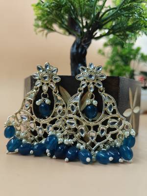   Gold Plated Traditional Kundan Pearl Chandbali Earrings For Wo  And Girls 1