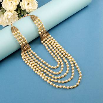   groom sherwani necklace moti mala layered for wedding | groom mala with brooch set 1