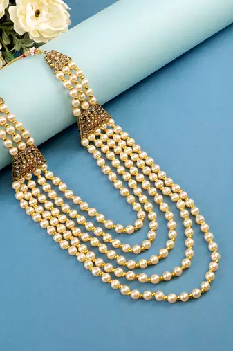   groom sherwani necklace moti mala layered for wedding | groom mala with brooch set