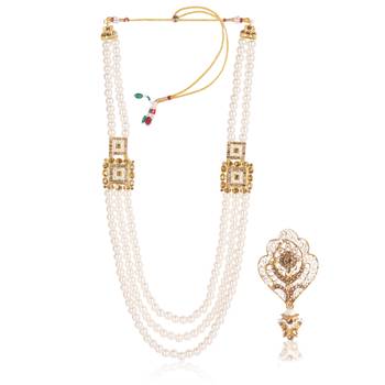   groom sherwani necklace moti mala layered for wedding | groom mala with brooch set 2