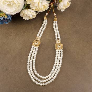   groom sherwani necklace moti mala layered for wedding | groom mala with brooch set 1