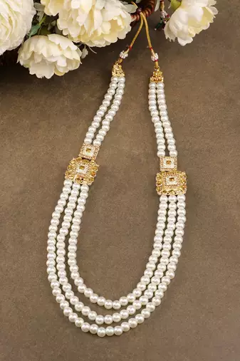   groom sherwani necklace moti mala layered for wedding | groom mala with brooch set