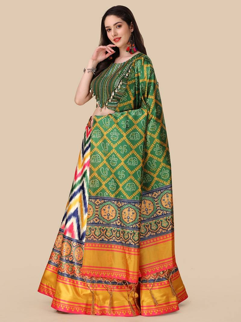 Green Digital Printed Embroidered Lehenga Choli Set With Dupatta