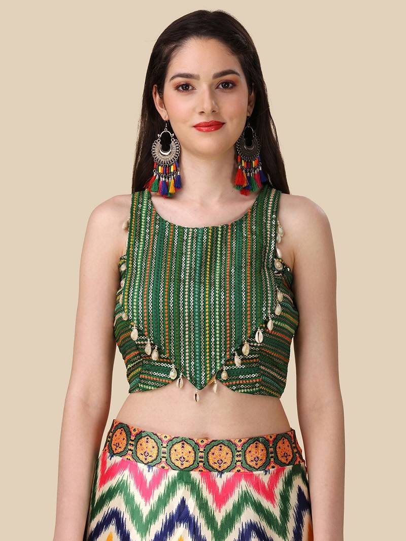 Green Digital Printed Embroidered Lehenga Choli Set With Dupatta