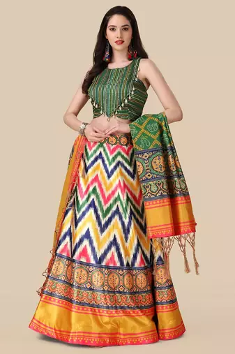 Green Digital Printed Embroidered Lehenga Choli Set With Dupatta