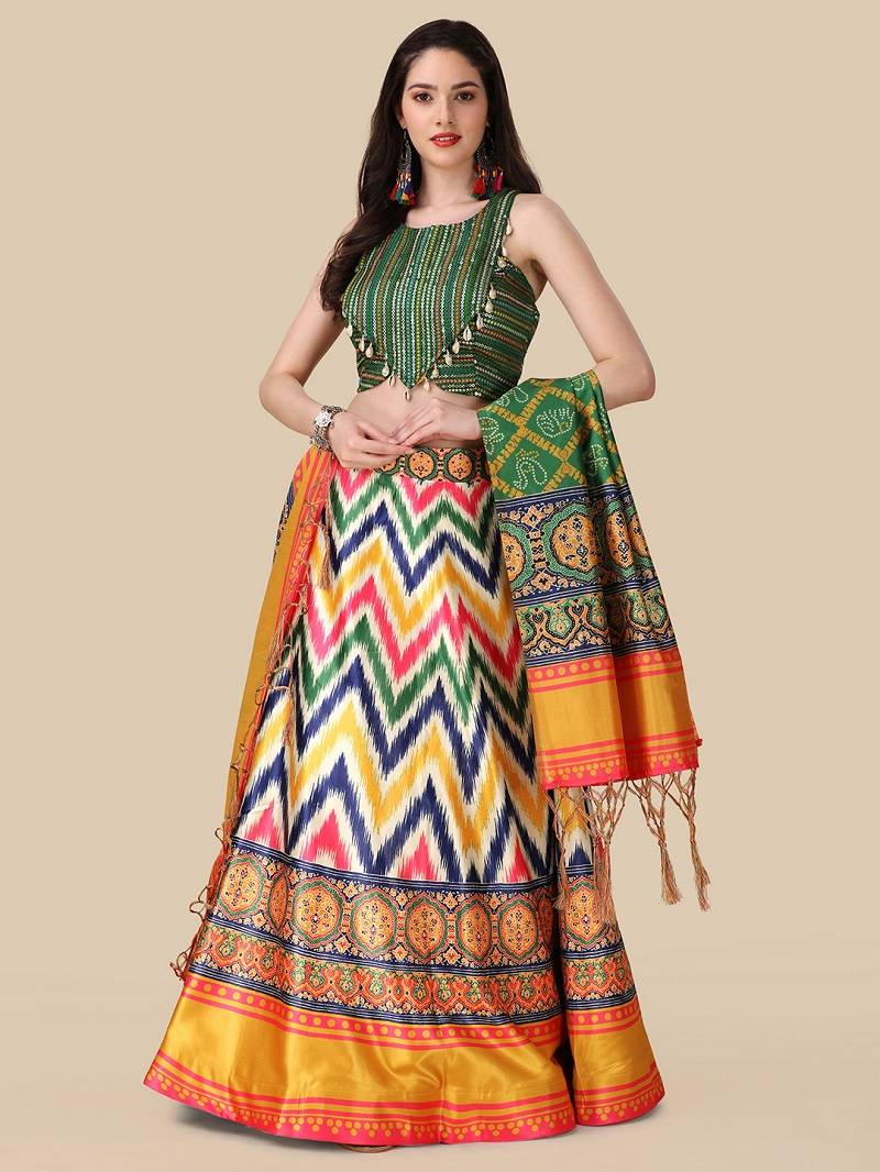 Green Digital Printed Embroidered Lehenga Choli Set With Dupatta