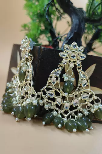   Gold Plated Traditional Kundan Pearl Chandbali Earrings For Wo  And Girls