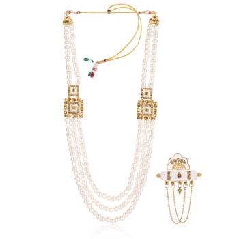  groom sherwani necklace moti mala layered for wedding | groom mala with brooch set 2