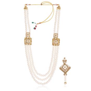   groom sherwani necklace moti mala layered for wedding | groom mala with brooch set 2