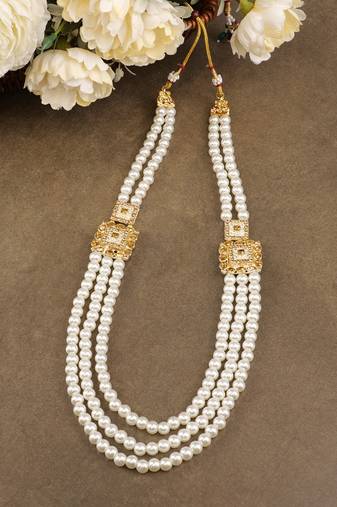   groom sherwani necklace moti mala layered for wedding | groom mala with brooch set