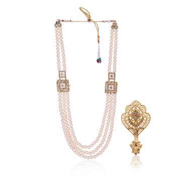   groom sherwani necklace moti mala layered for wedding | groom mala with brooch set 2