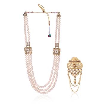   groom sherwani necklace moti mala layered for wedding | groom mala with brooch set 2