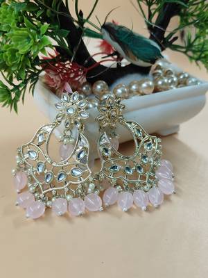   Gold Plated Traditional Kundan Pearl Chandbali Earrings For Wo  And Girls 3