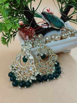   Gold Plated Traditional Kundan Pearl Chandbali Earrings For Wo  And Girls 1