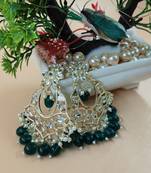   Gold Plated Traditional Kundan Pearl Chandbali Earrings For Wo  And Girls