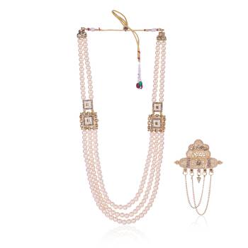   groom sherwani necklace moti mala layered for wedding | groom mala with brooch set 2