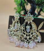   Gold Plated Traditional Kundan Pearl Chandbali Earrings For Wo  And Girls