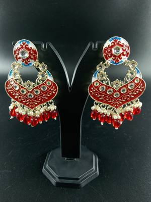   Gold Plated Traditional Kundan Pearl Chandbali Earrings For Wo  And Girls 1