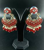   Gold Plated Traditional Kundan Pearl Chandbali Earrings For Wo  And Girls