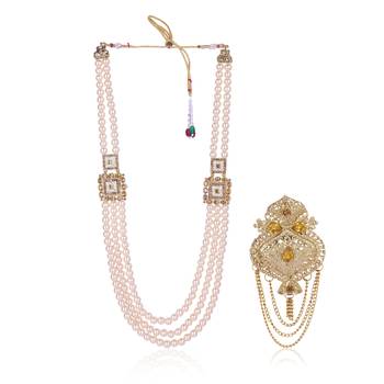   groom sherwani necklace moti mala layered for wedding | groom mala with brooch set 2