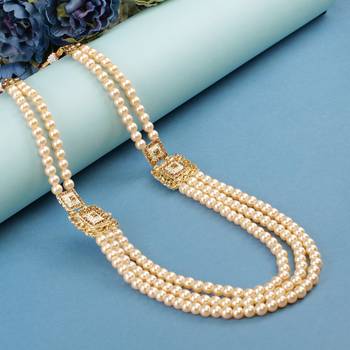   groom sherwani necklace moti mala layered for wedding | groom mala with brooch set 1