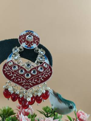   Gold Plated Traditional Kundan Pearl Chandbali Earrings For Wo  And Girls 4